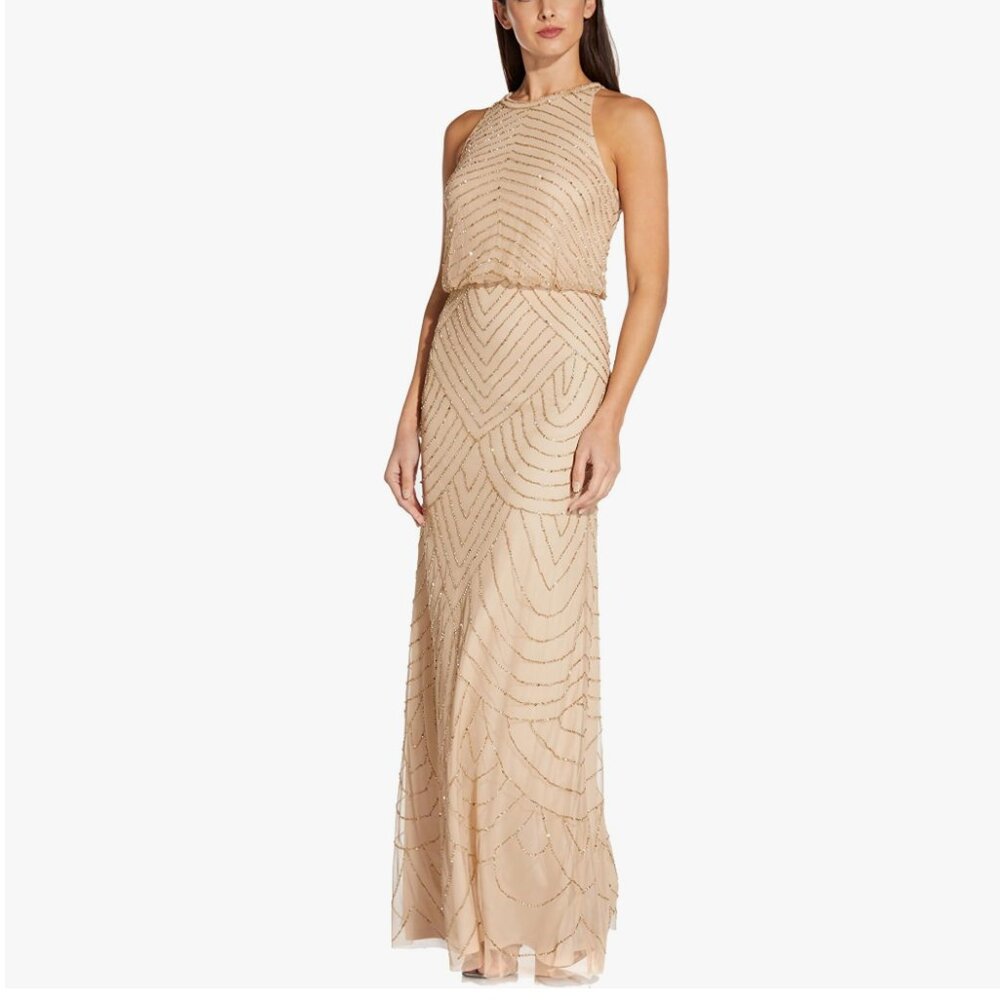 adrianna papell women's halter art deco beaded blouson dress Size 2